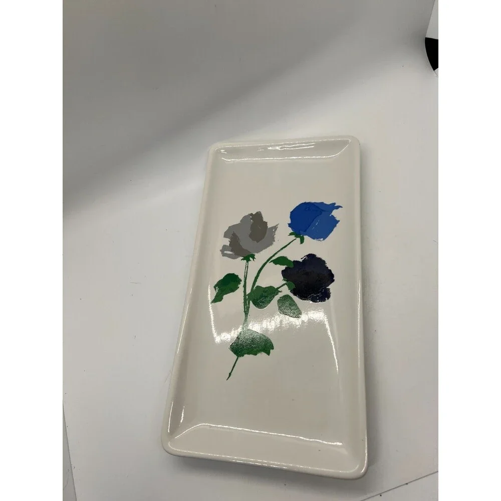 Kate Spade New York Willow Court Rectangle Ceramic Floral Rose Tray Serving Dish